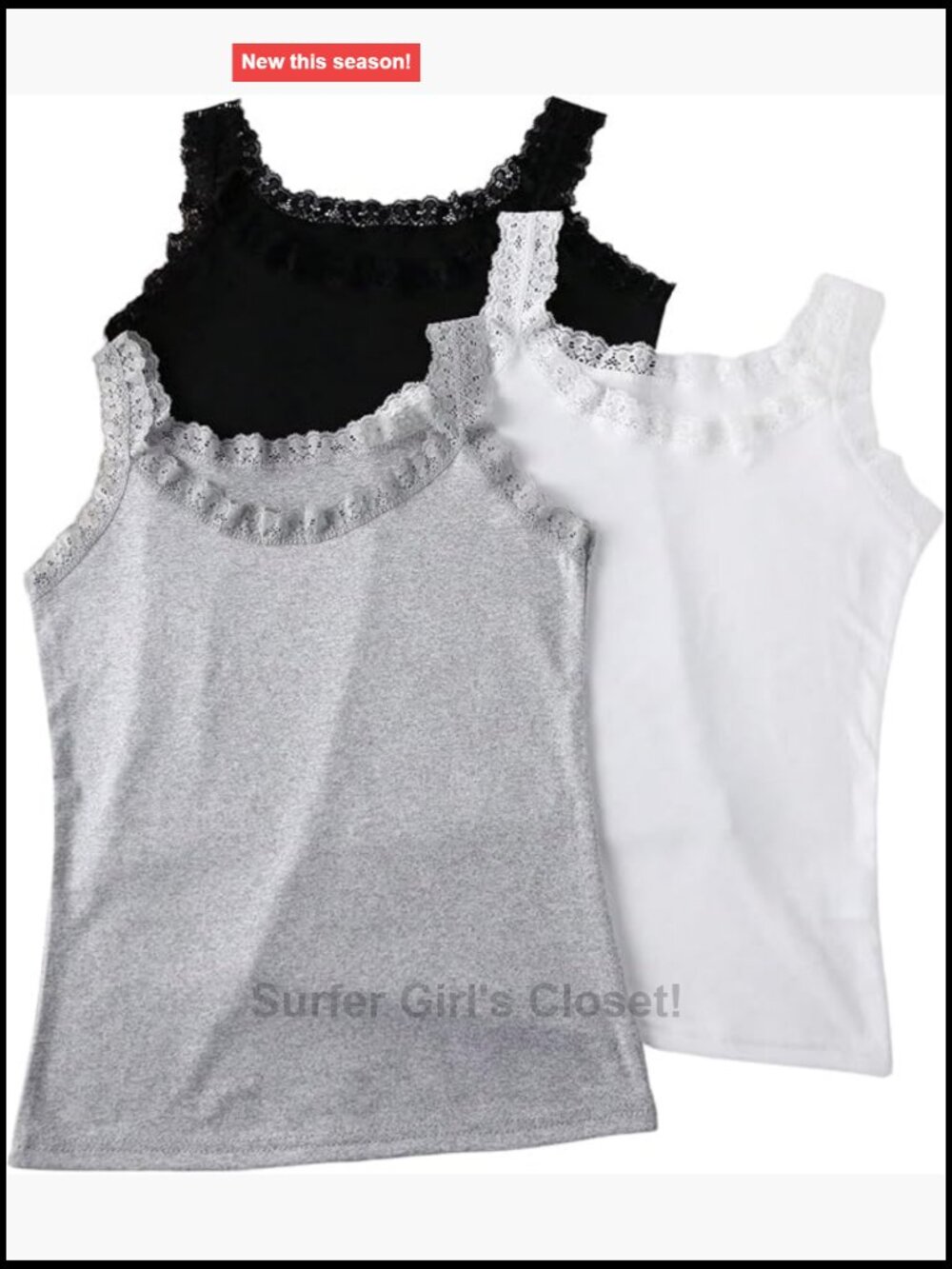 Lace Trim Scoop Neck Tank Tops 3 Pack Sleeveless Stretchable Summer Shirts